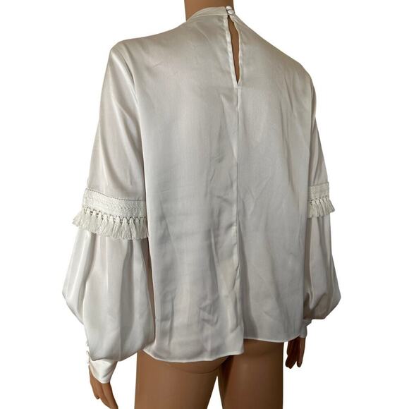 Ryegrass NEW white satin high neck balloon sleeves white SZ M grandma core - Picture 3 of 7